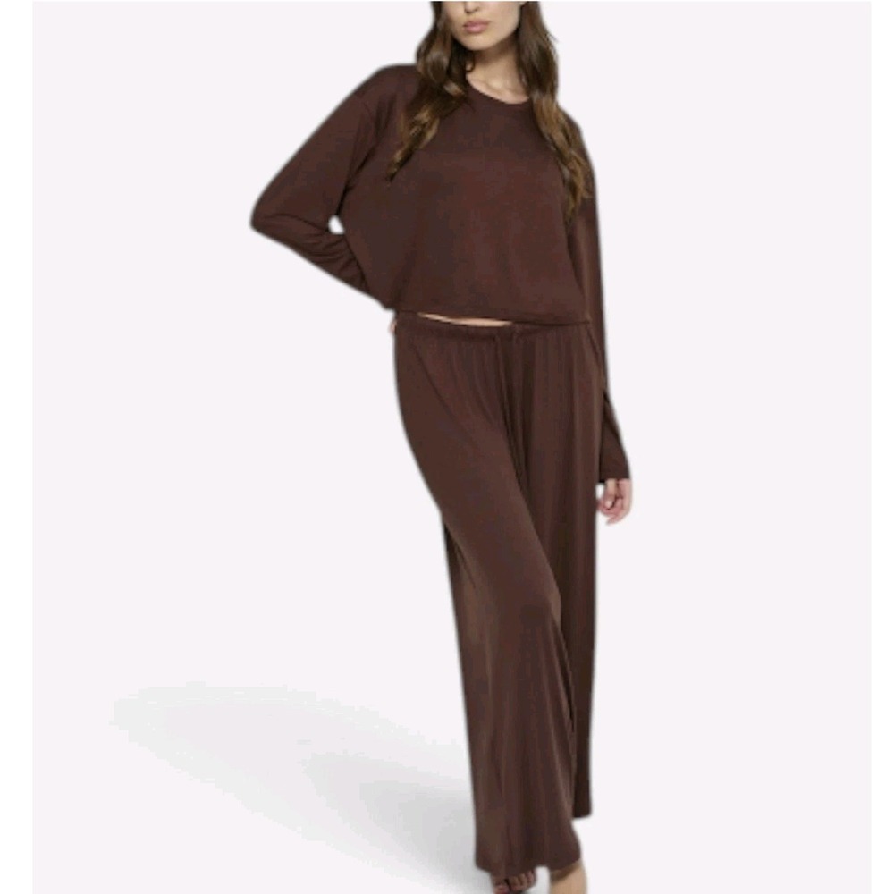 BUMPSUIT Maternity Lounge Set The Cloud Long Sleeved Tee Pant Brown Medium NWT